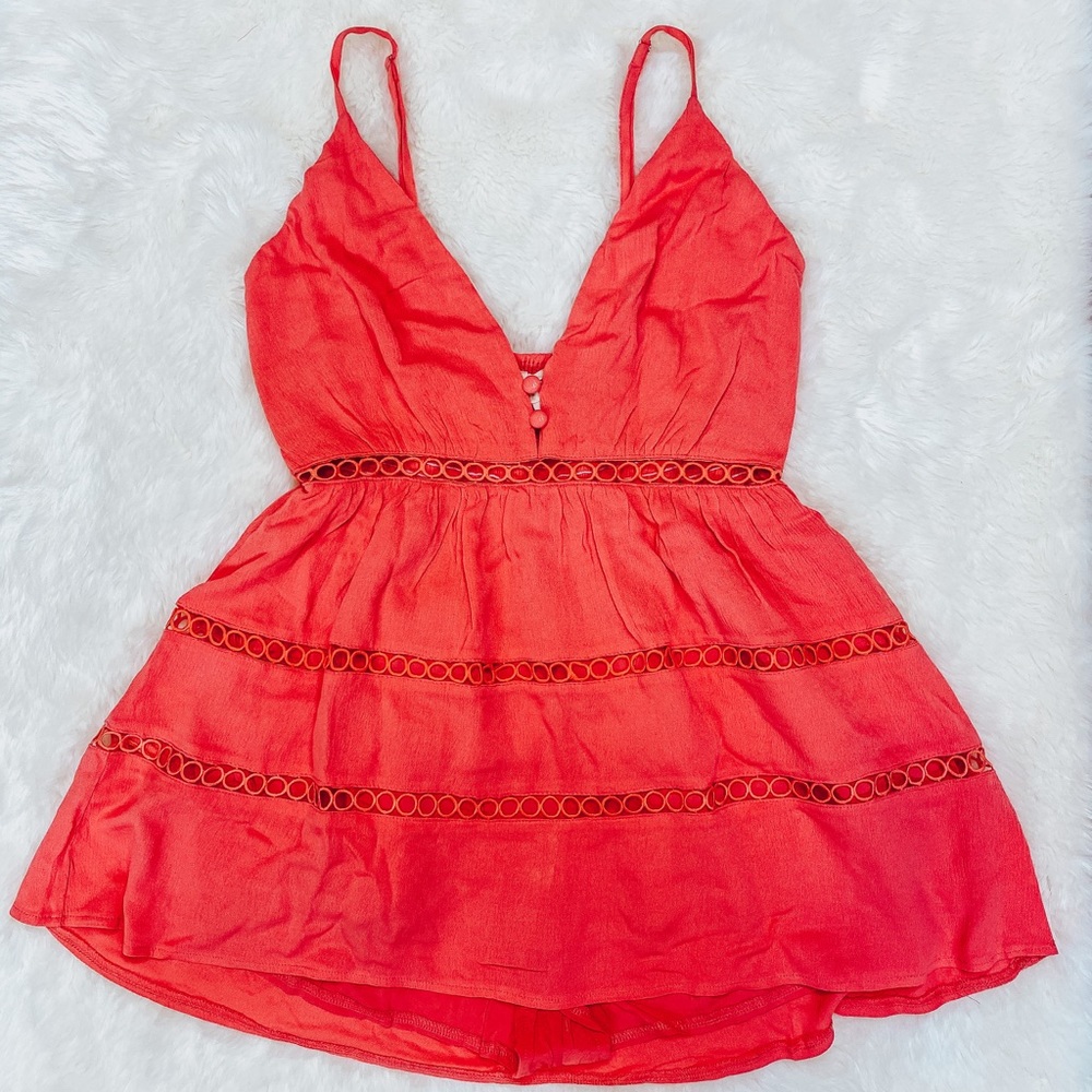 Light coral Crochet cutout romper